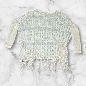 Altar'd State Cream Lace Fringe Sweater